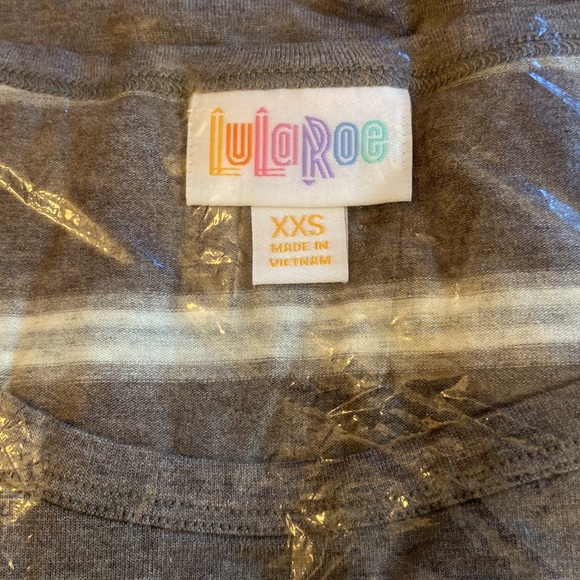 LULAROE Julia Bodycon Midi Dress XXS Gray Brown Stripe Short Elbow Sleeve NEW! - Picture 5 of 10